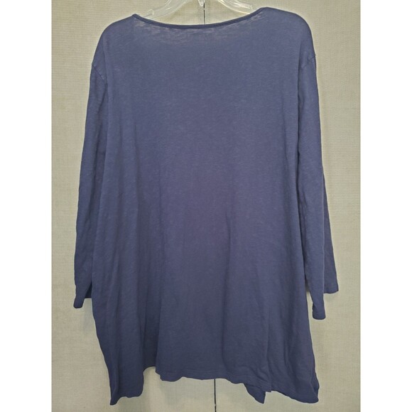 Talbots Woman Blue Slub Knit Embroidered Tie-Neck Tasseled Peasant Top Size 3X - Picture 6 of 7